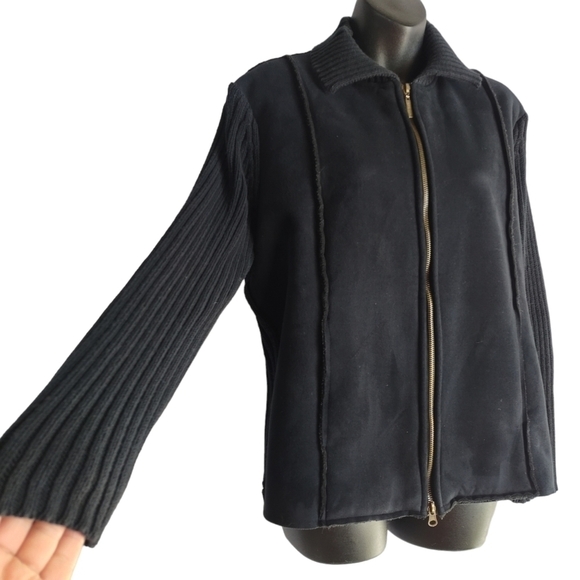 Carolyn Taylor By Design Women's Black Faux Suede Knit Jacket Size L - Picture 1 of 9